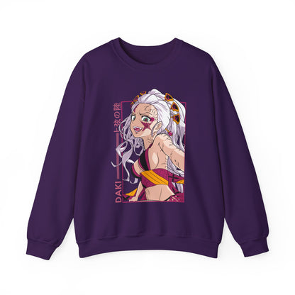 Anime-Inspired Unisex Crewneck Sweatshirt - Demon Slayer Daki Design - CreativeRino