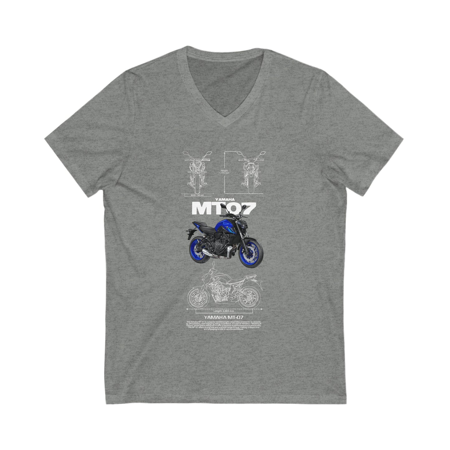 Yamaha MT-07 V-Neck Tee Motorcycle Graphic T-Shirt for Bikers - CreativeRino