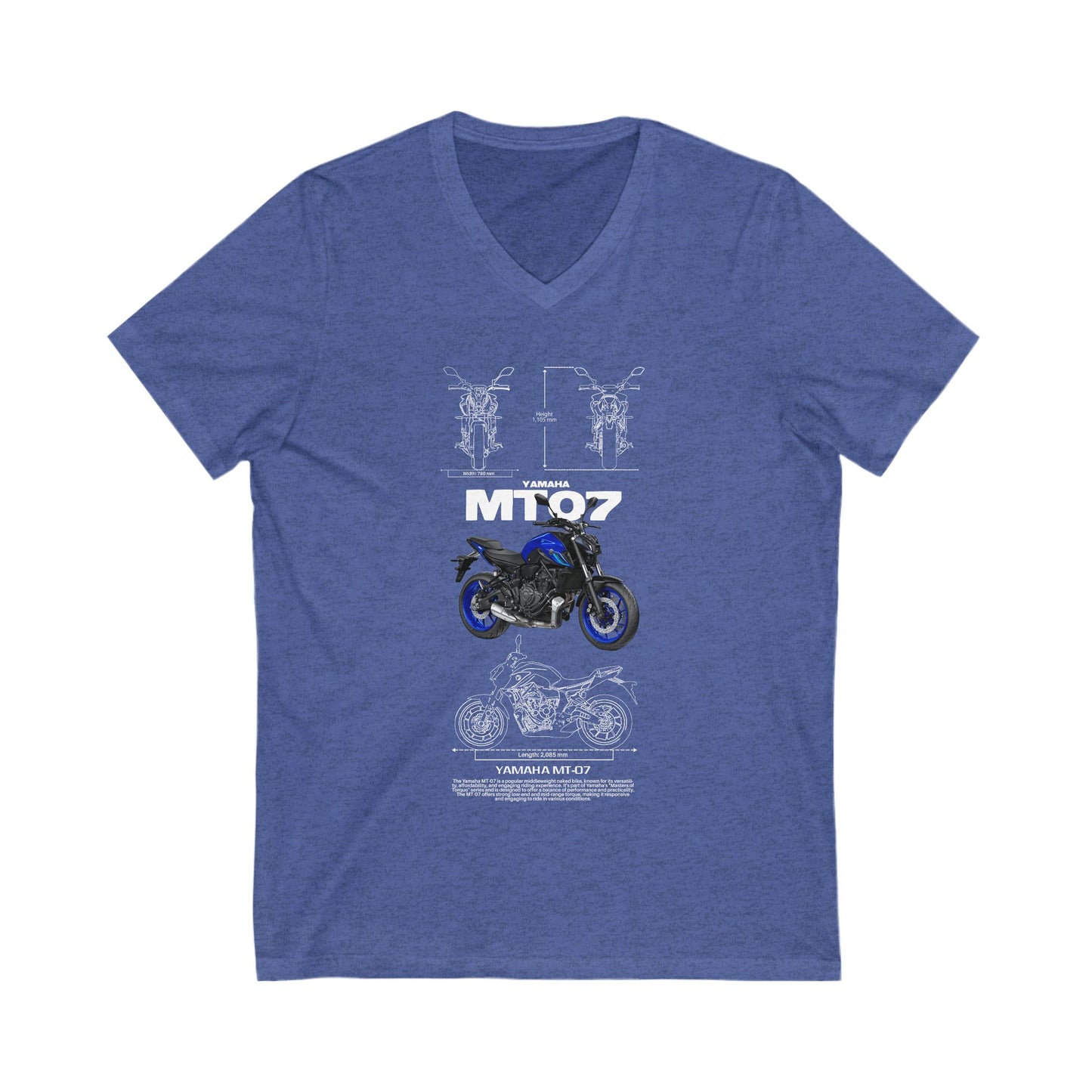 Yamaha MT-07 V-Neck Tee Motorcycle Graphic T-Shirt for Bikers - CreativeRino
