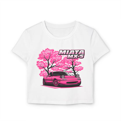 Women's Miata MX-5 Baby Tee | Pink Cherry Blossom Design | Car Enthusiast Shirt - CreativeRino
