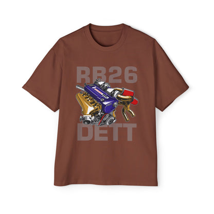 Men's Heavy Oversized Tee - RB26 DETT Engine Graphic T-Shirt for Car Enthusiasts - CreativeRino