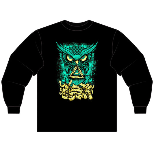 Mystical Owl Graphic Unisex Long Sleeve T-Shirt - Perfect for Fall and Halloween - CreativeRino