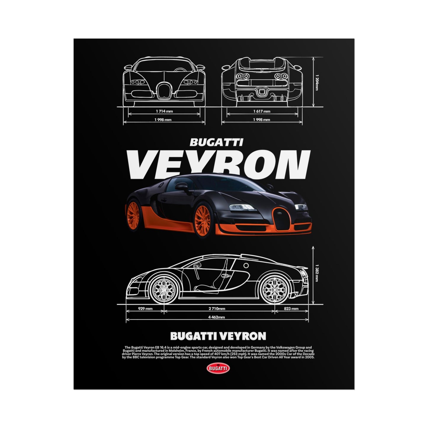 Bugatti Veyron Rolled Poster - Car Enthusiast Wall Art for Home Decor - CreativeRino