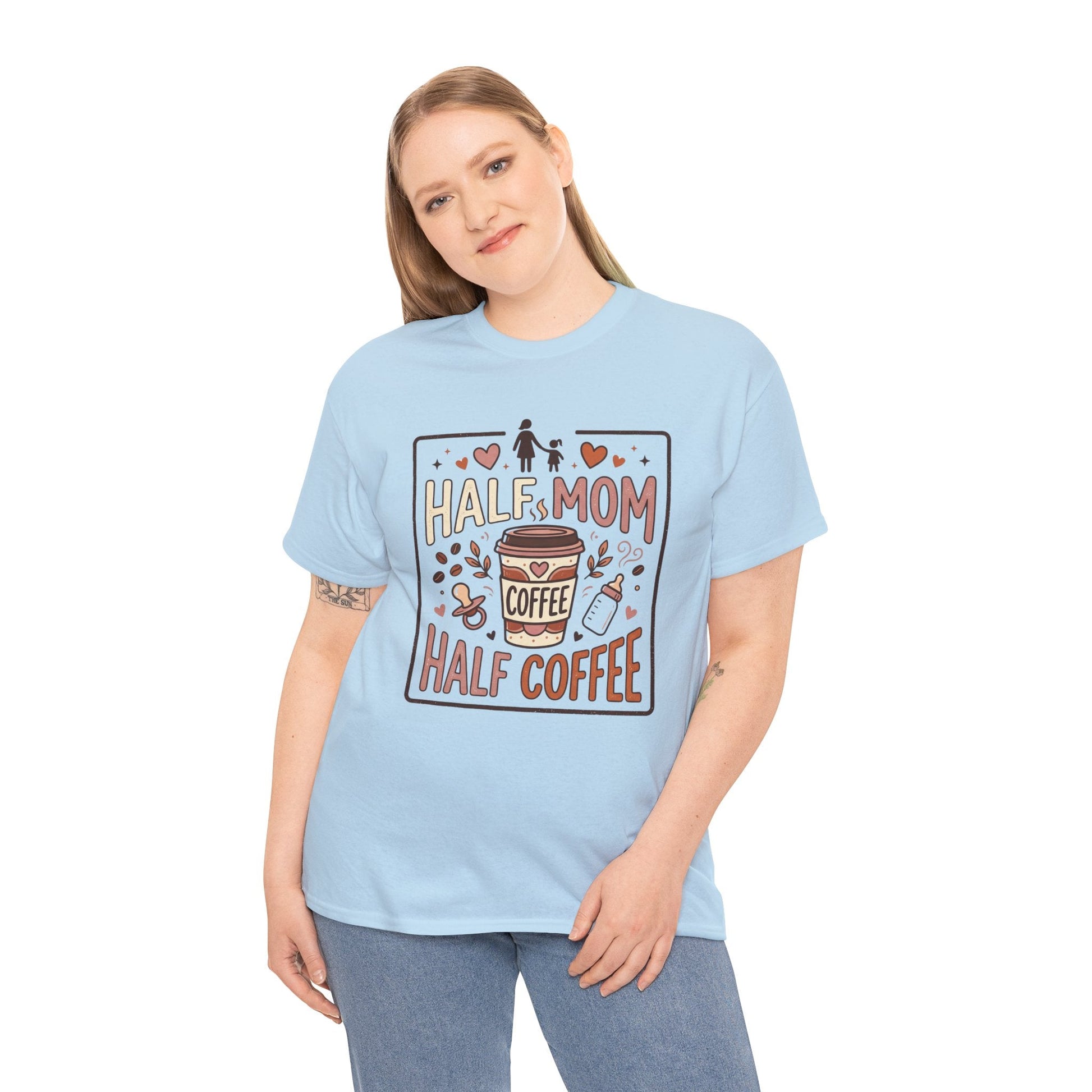 Half Mom Half Coffee T‑Shirt – Funny Mom Coffee Tee Printify