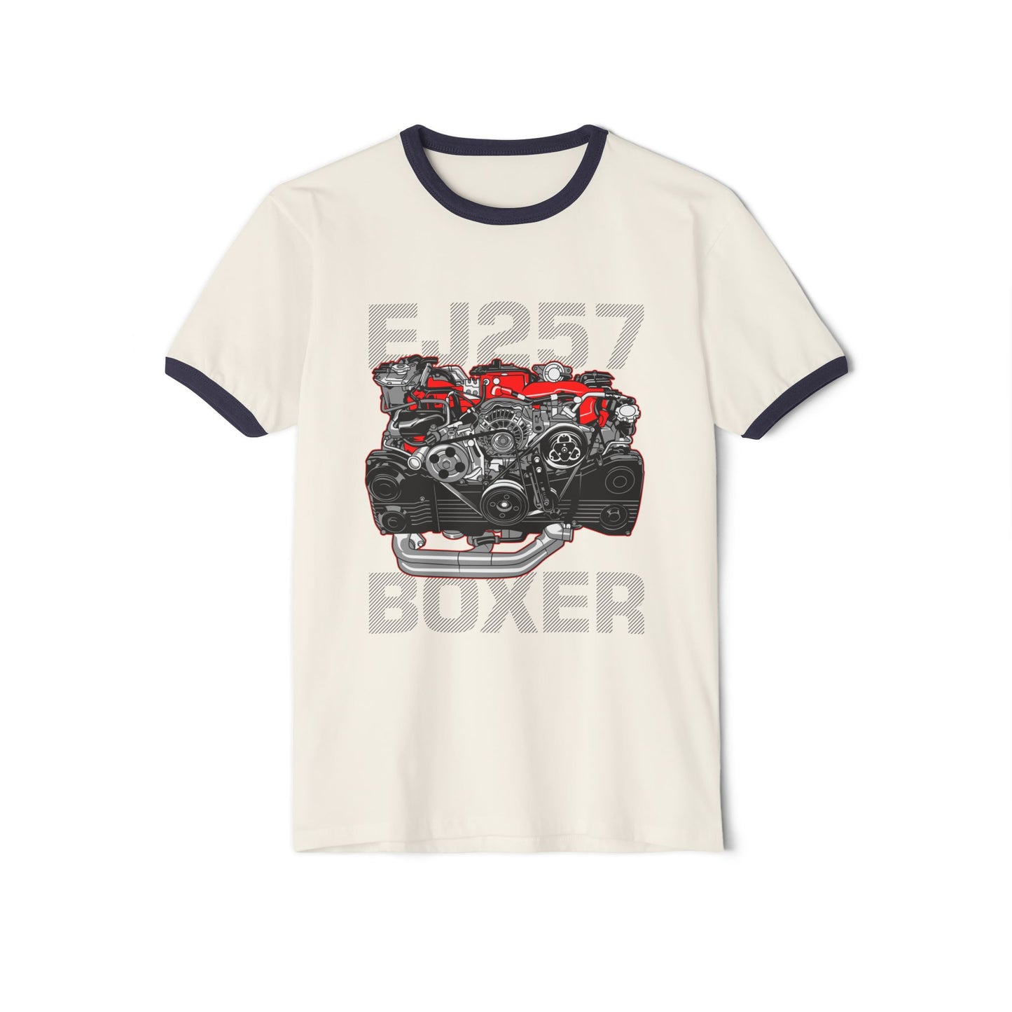 FJ257 Boxer Engine Ringer T-Shirt - Unisex Cotton Tee for Car Enthusiasts - CreativeRino