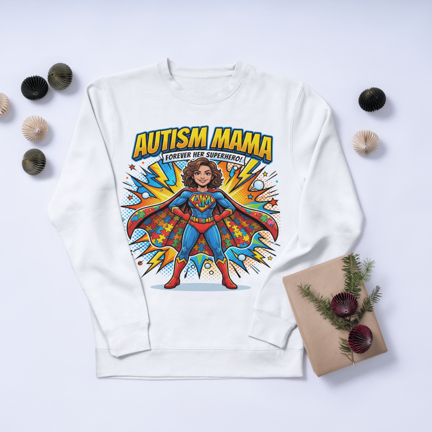 Autism Mama PNG | Autism Awareness | Superhero Cartoon Aesthetic Retro Groovy 70s-style Coquette Faux Yarn Preppy Puzzle Trendy Designs CreativeRino