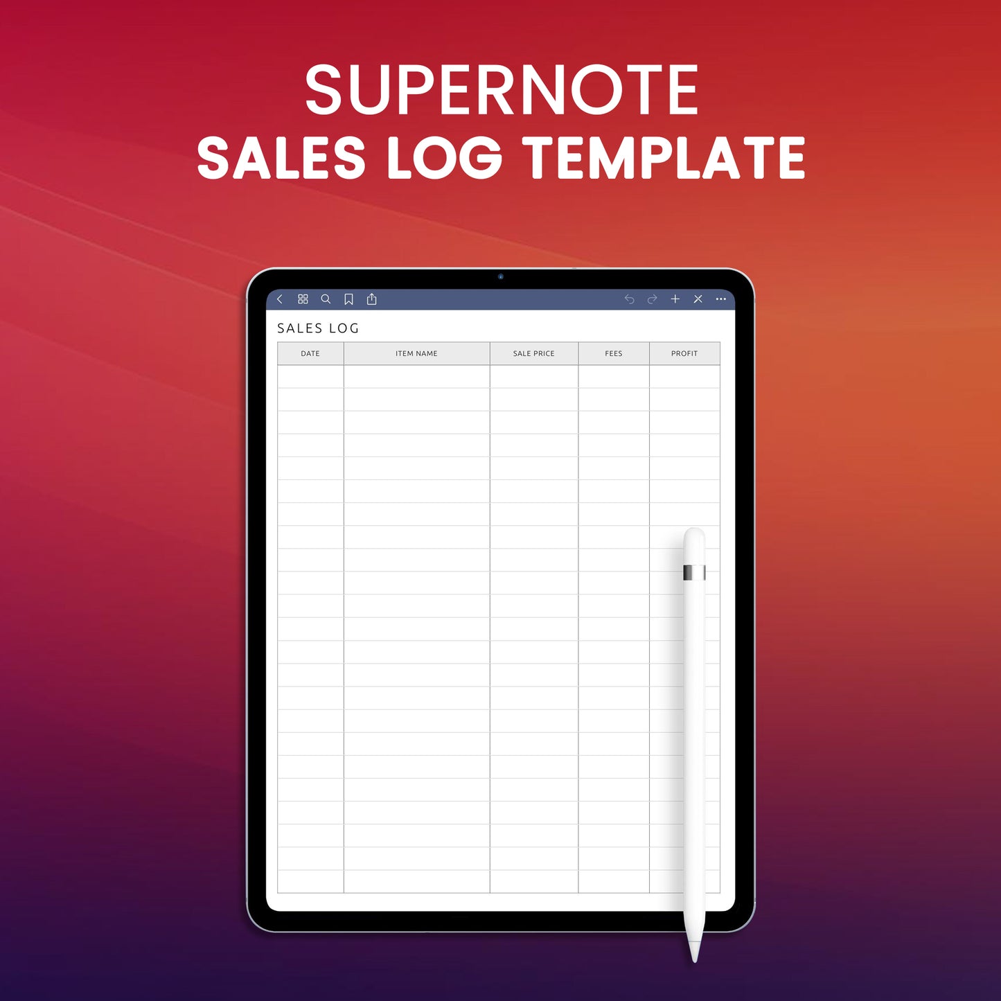 Supernote Sales Log Template Planner Template