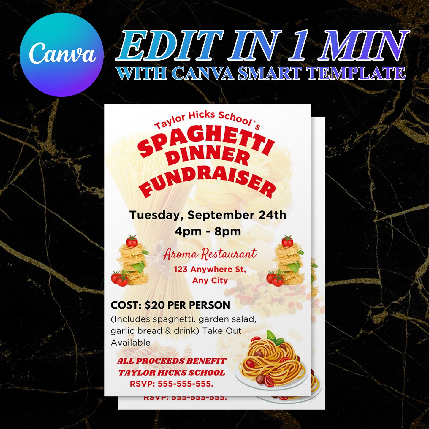 Spaghetti Dinner Fundraiser Flyer Invite Template