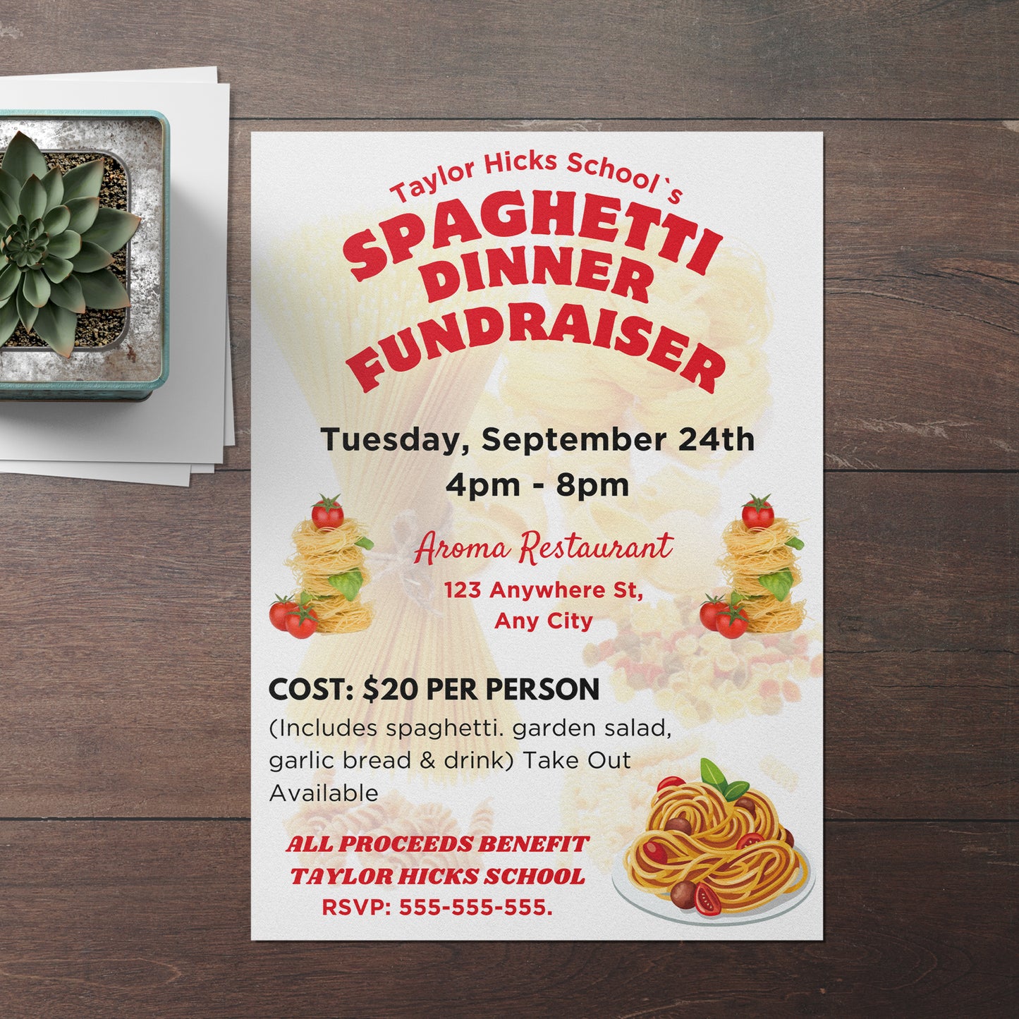 Spaghetti Dinner Fundraiser Flyer Invite Template