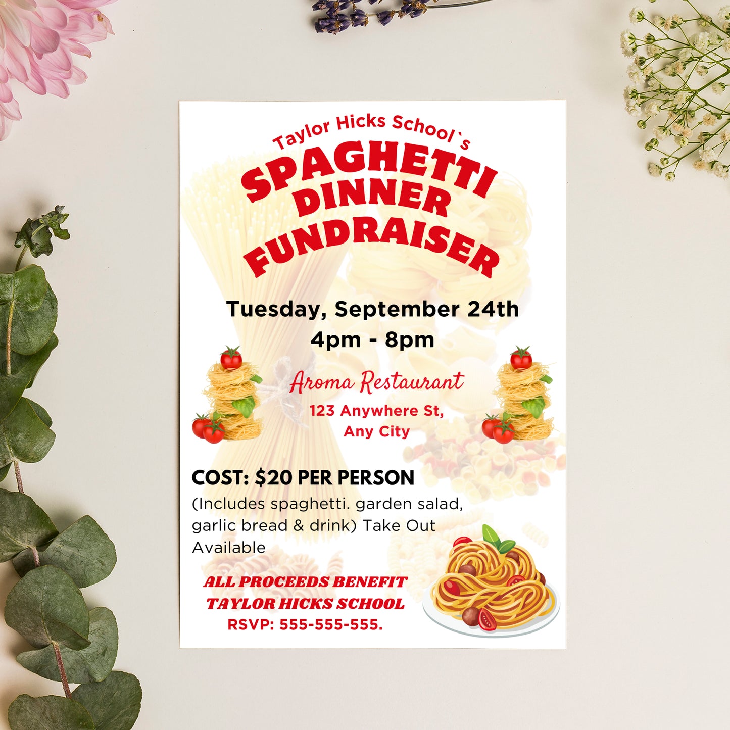 Spaghetti Dinner Fundraiser Flyer Invite Template