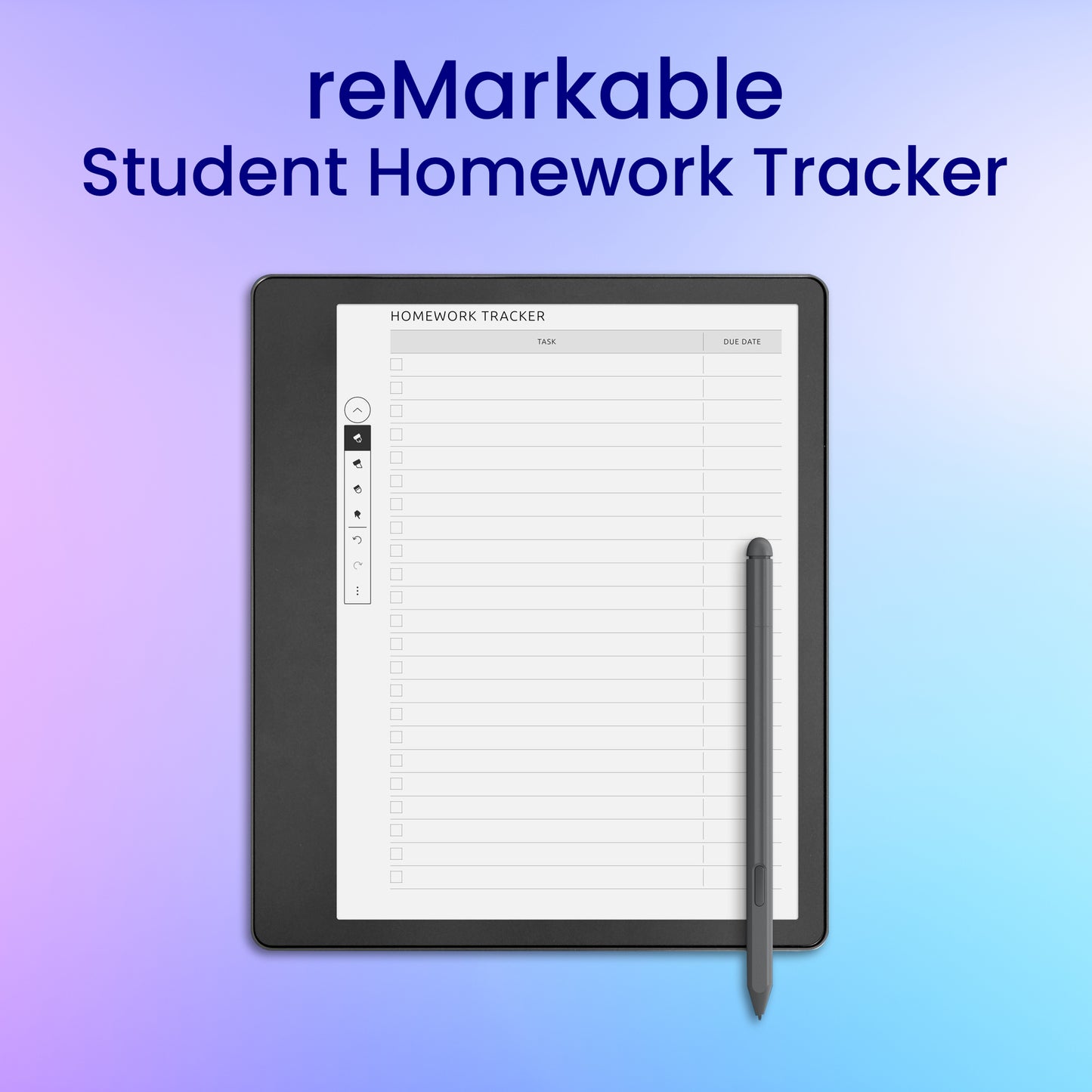 reMarkable 2 Student Homework Tracker Planner Template