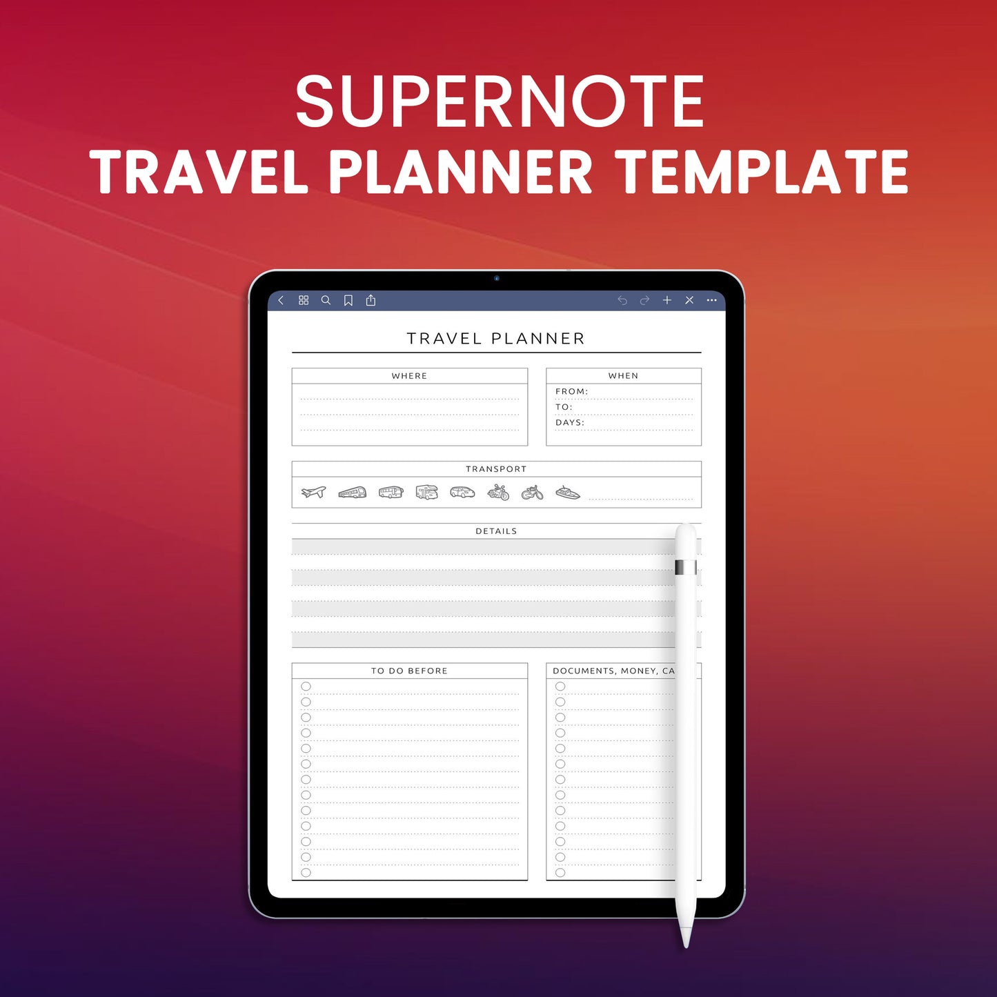 Supernote Travel Planner Template Planner Template