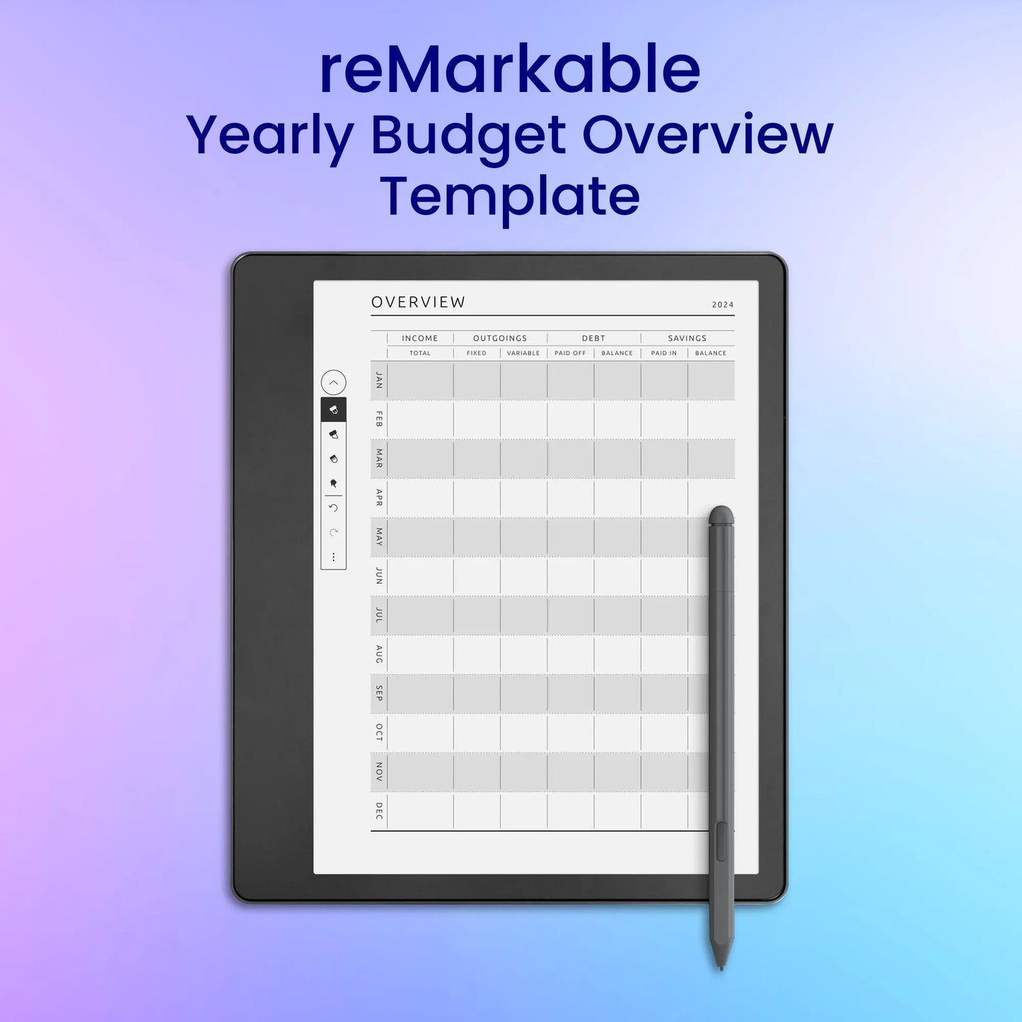 reMarkable 2 Yearly Budget Overview Template Planner Template My Store