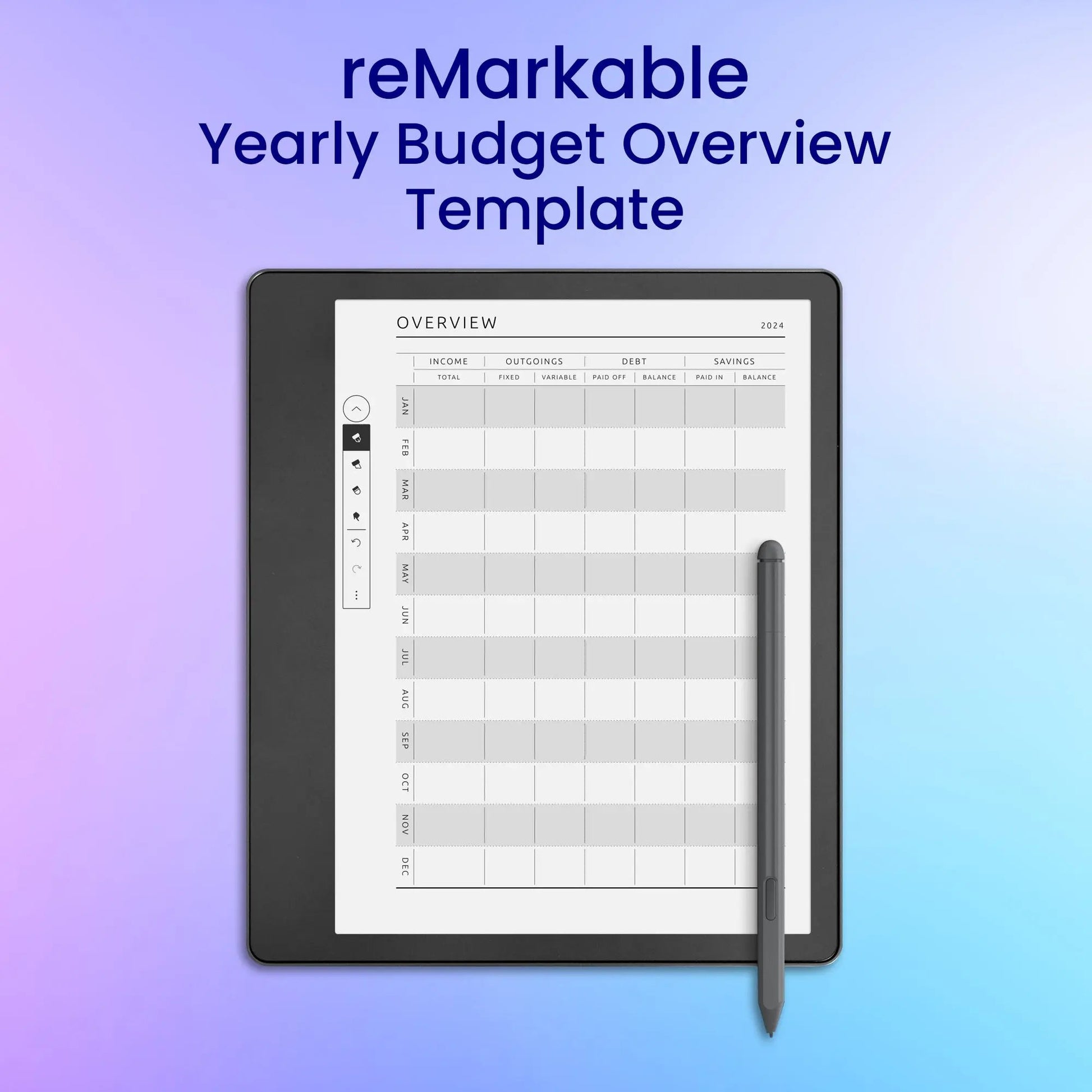 reMarkable 2 Yearly Budget Overview Template Planner Template My Store