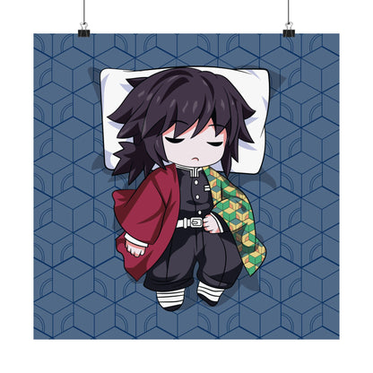 Tomioka Chibi Sleeping Matte Posters - Cozy Bedroom Decor - Perfect for Anime Fans - CreativeRino