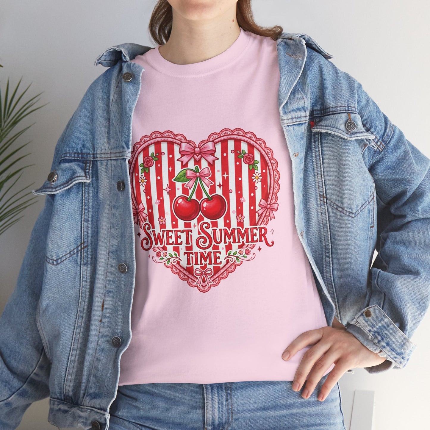 Sweet Summer Time Cherry Heart T-Shirt Printify