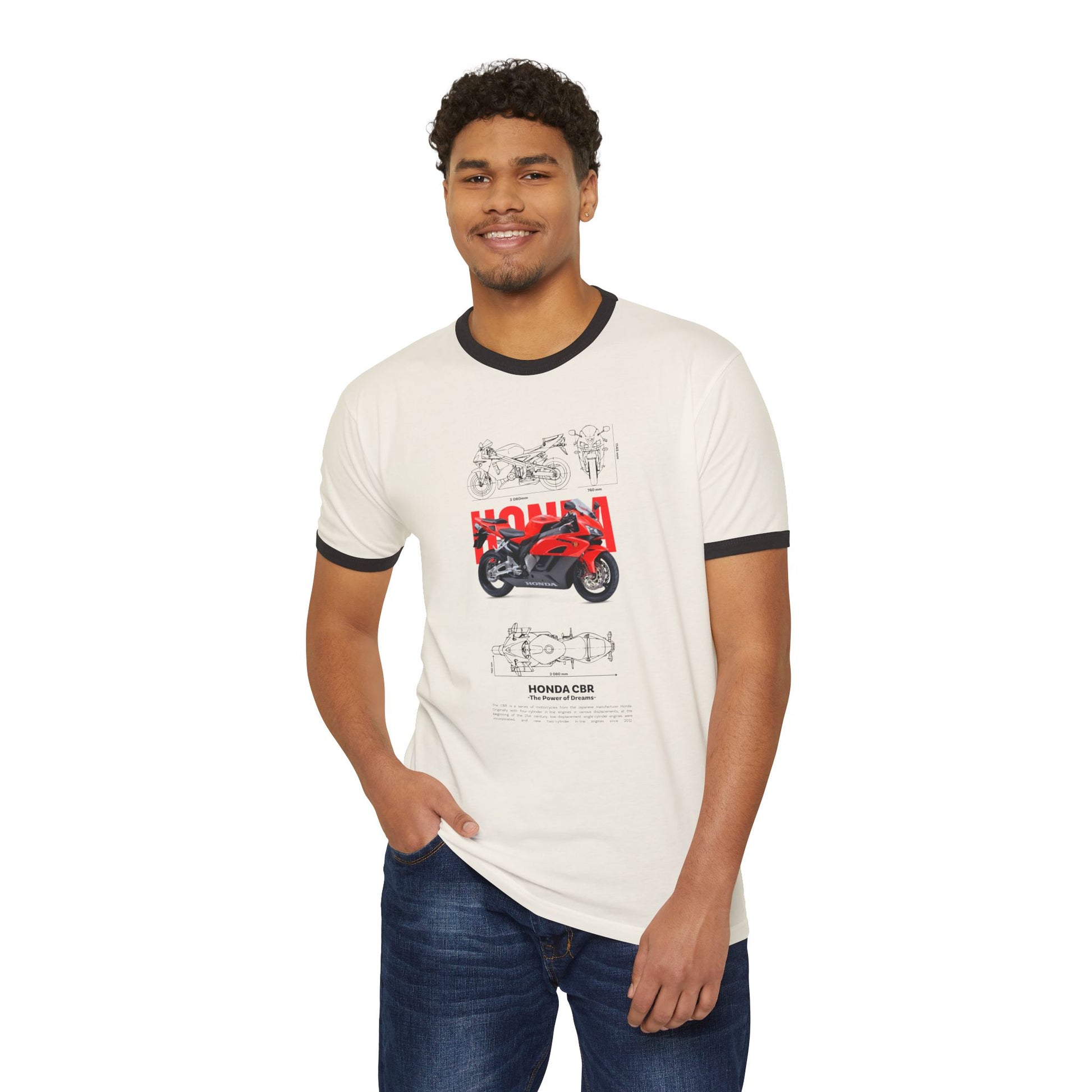 Honda CBR Unisex Cotton Ringer T-Shirt - Perfect for Motorcycle Enthusiasts - CreativeRino