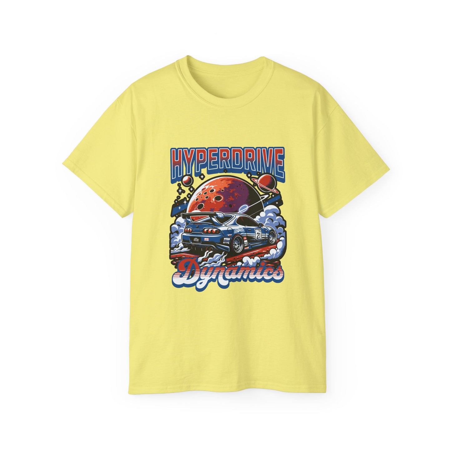 Hyperdrive Dynamics Unisex Ultra Cotton Tee - Retro Space Car Graphic T-Shirt - CreativeRino