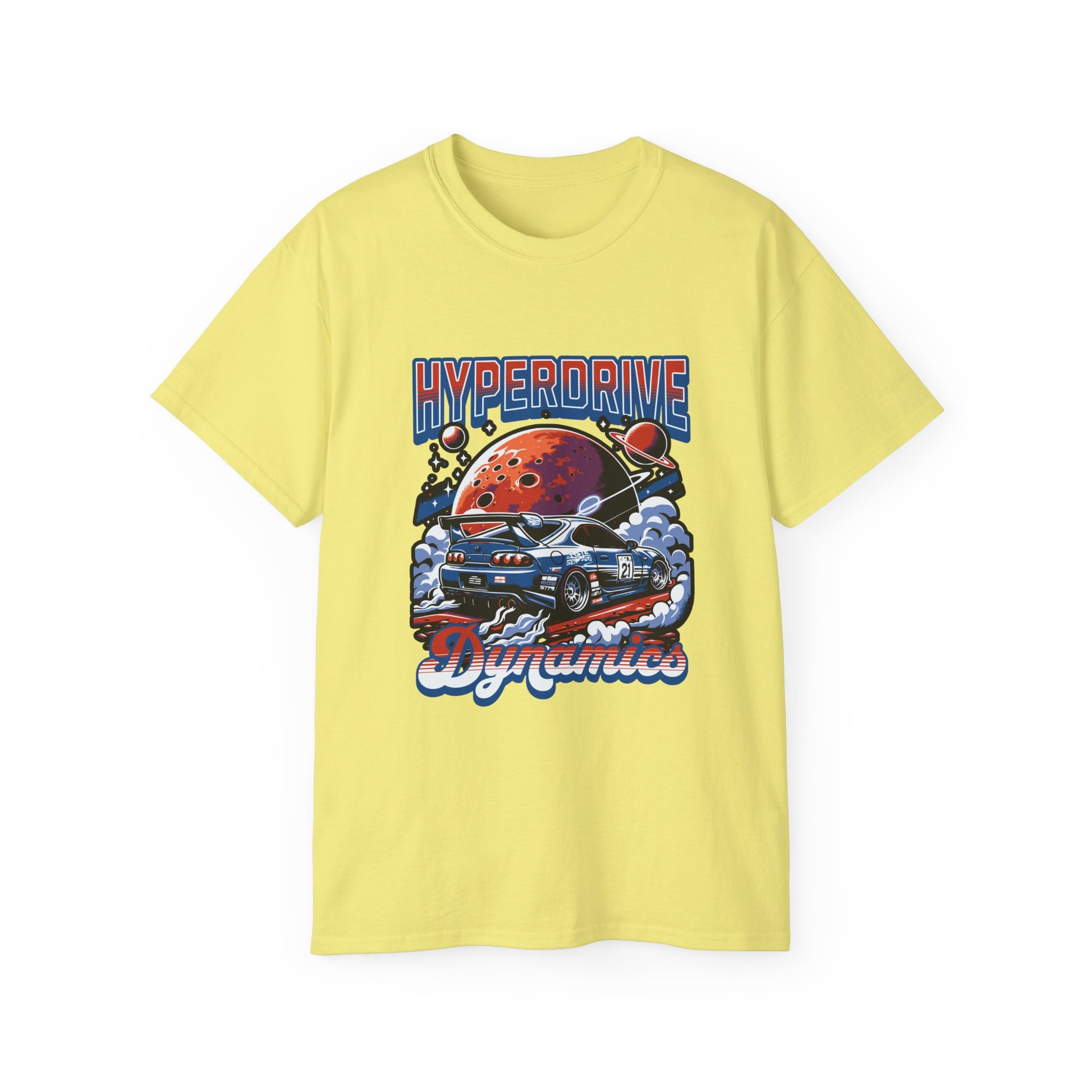 Hyperdrive Dynamics Unisex Ultra Cotton Tee - Retro Space Car Graphic T-Shirt - CreativeRino