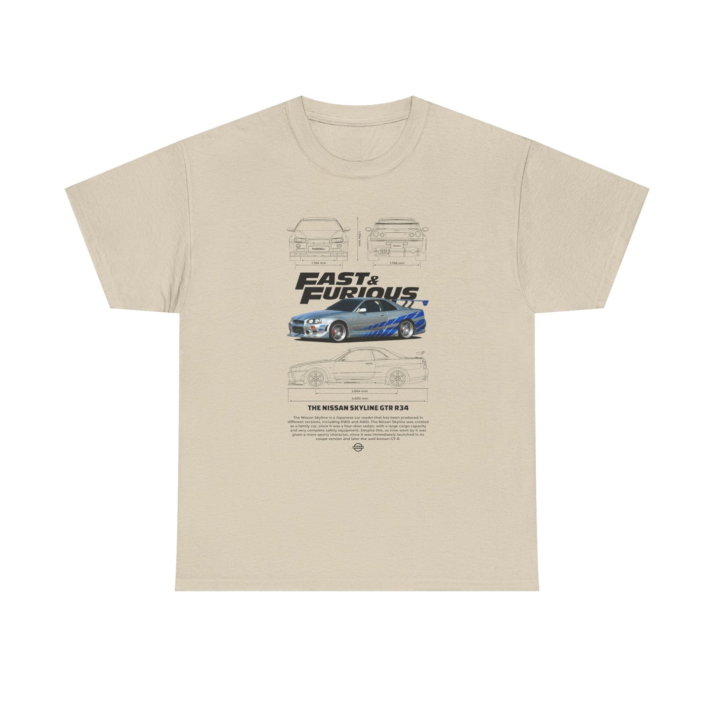 Fast & Furious Unisex Heavy Cotton Tee - Skyline GT-R 34 Graphic T-shirt - CreativeRino
