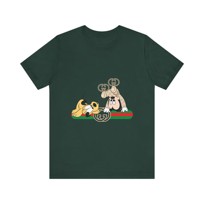 Playful Baby Mickey Mouse Cartoon Gucci Graphic Tee - Fun Unisex Short Sleeve T-shirt - CreativeRino