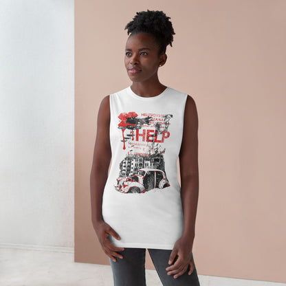 Artistic Unisex Tank Top with 'HELP' Design - CreativeRino