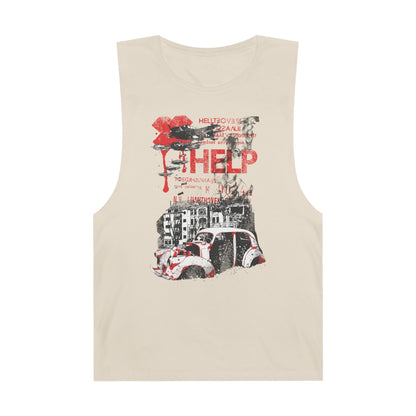 Artistic Unisex Tank Top with 'HELP' Design - CreativeRino