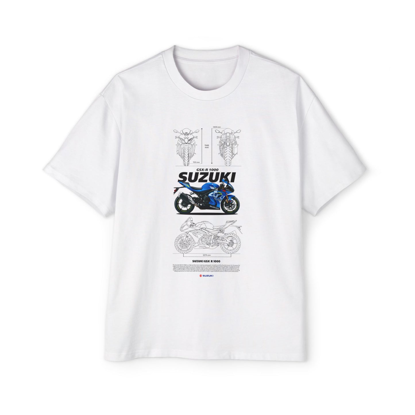Suzuki GSX-R 1000 Men's Heavy Oversized Motorcycle T-shirt Graphic Casual Wear - CreativeRino