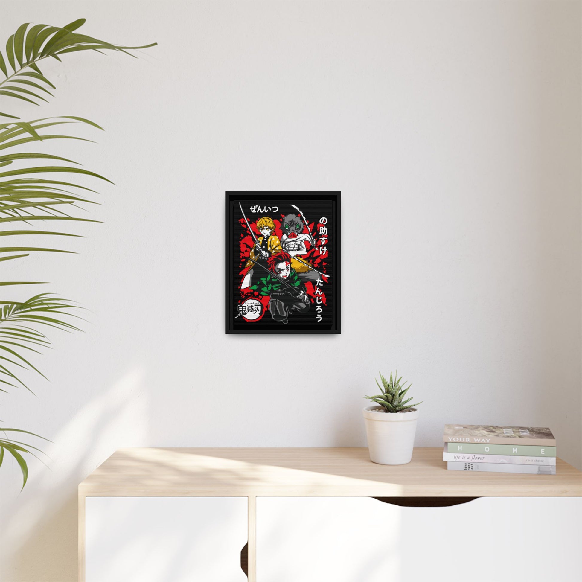 Demon Slayer Framed Matte Canvas Art | Red & Black Anime Wall Decor - CreativeRino