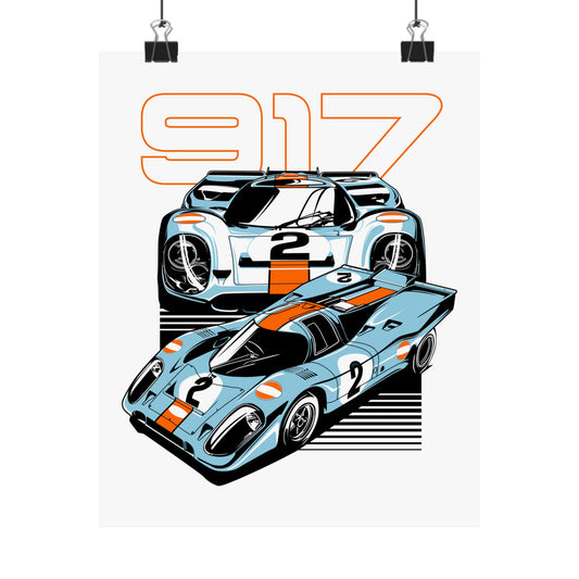 Racing Car Art Poster - Retro 917 Racing Decor - CreativeRino