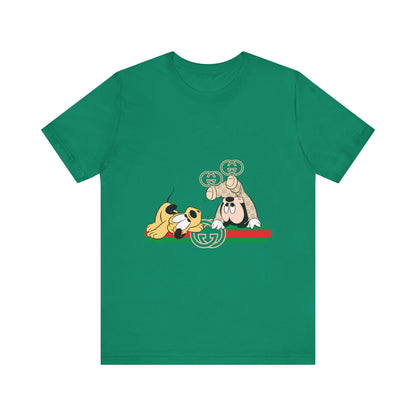 Playful Baby Mickey Mouse Cartoon Gucci Graphic Tee - Fun Unisex Short Sleeve T-shirt - CreativeRino