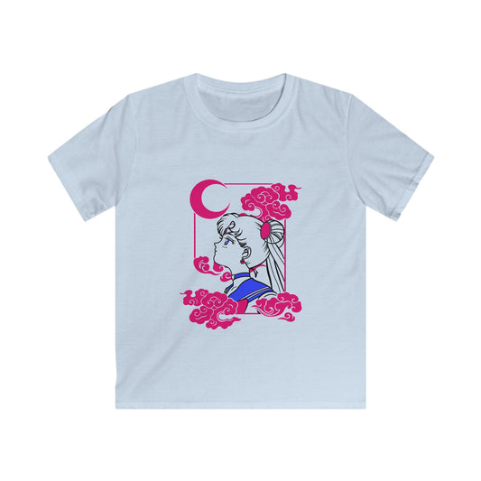Whimsical Moon Goddess Kids Softstyle Tee - Perfect T-shirt for Young Dreamers - CreativeRino