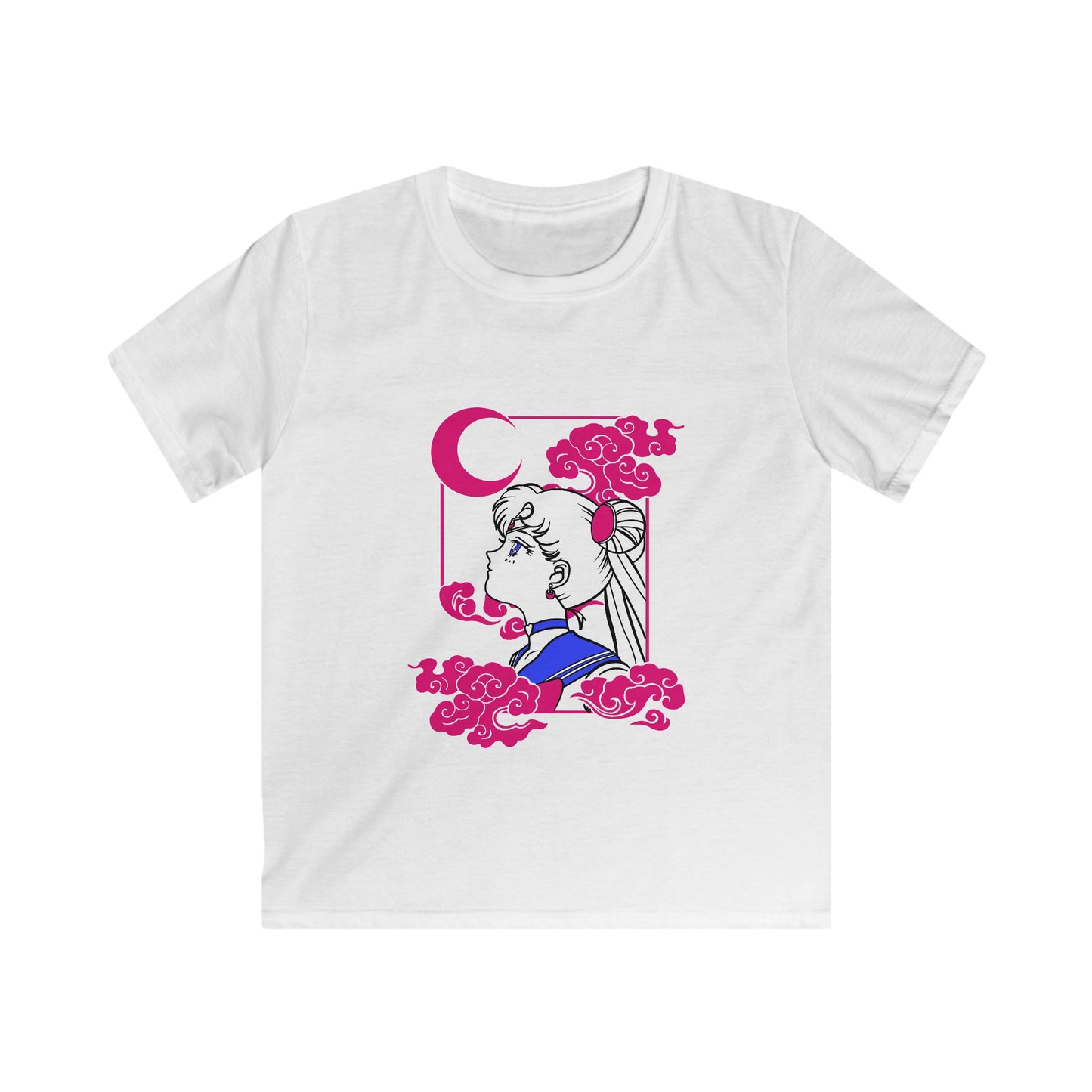 Whimsical Moon Goddess Kids Softstyle Tee - Perfect T-shirt for Young Dreamers - CreativeRino