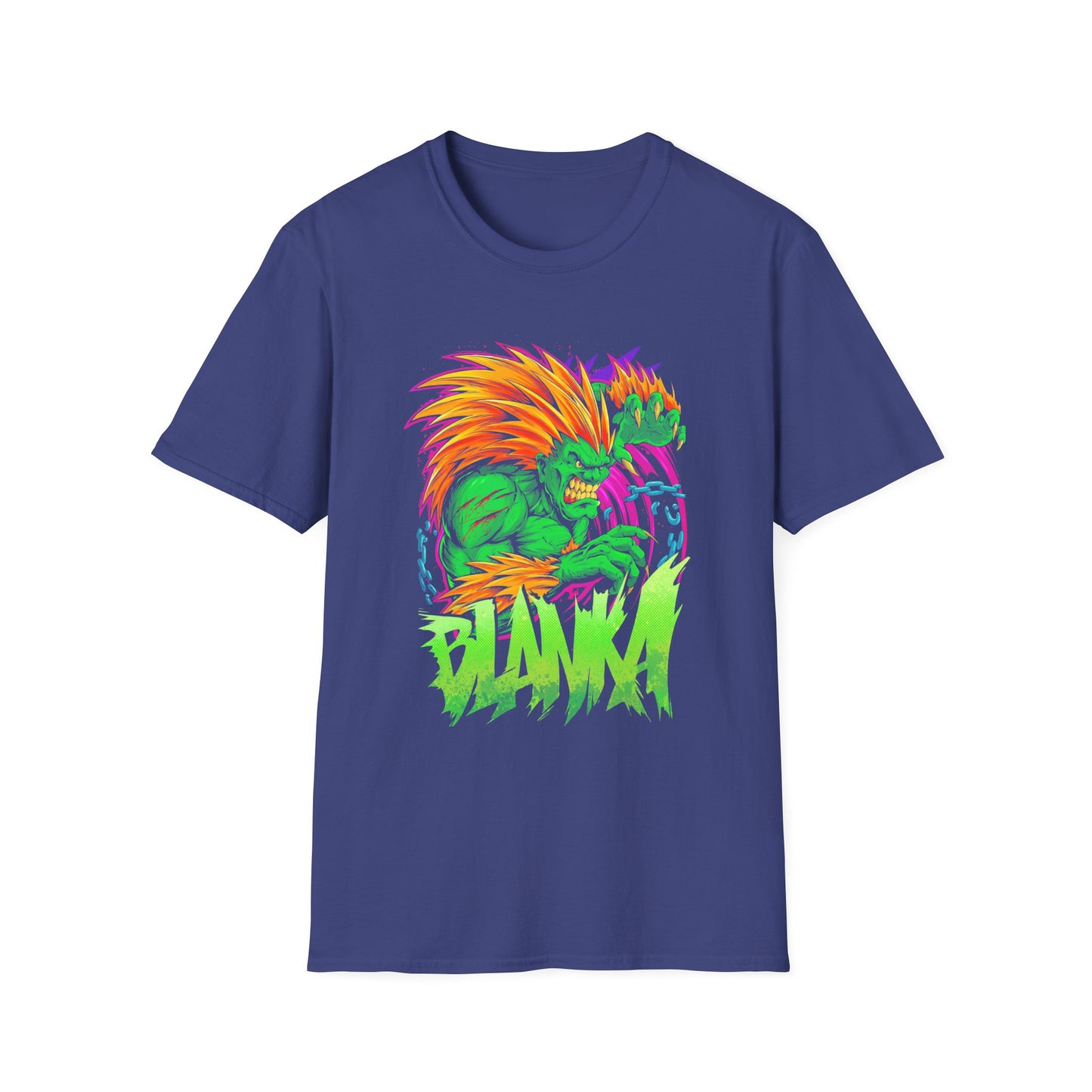Retro Blanka Graphic Unisex Softstyle T-Shirt - Perfect for Gamers & Comic Fans - CreativeRino