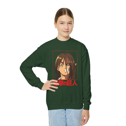 Anime-Inspired Youth Crewneck Sweatshirt - Attack on Titan Design - CreativeRino