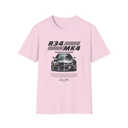 Retro R34 MK4 Car T-Shirt - Unisex Softstyle Tee for Car Enthusiasts - CreativeRino