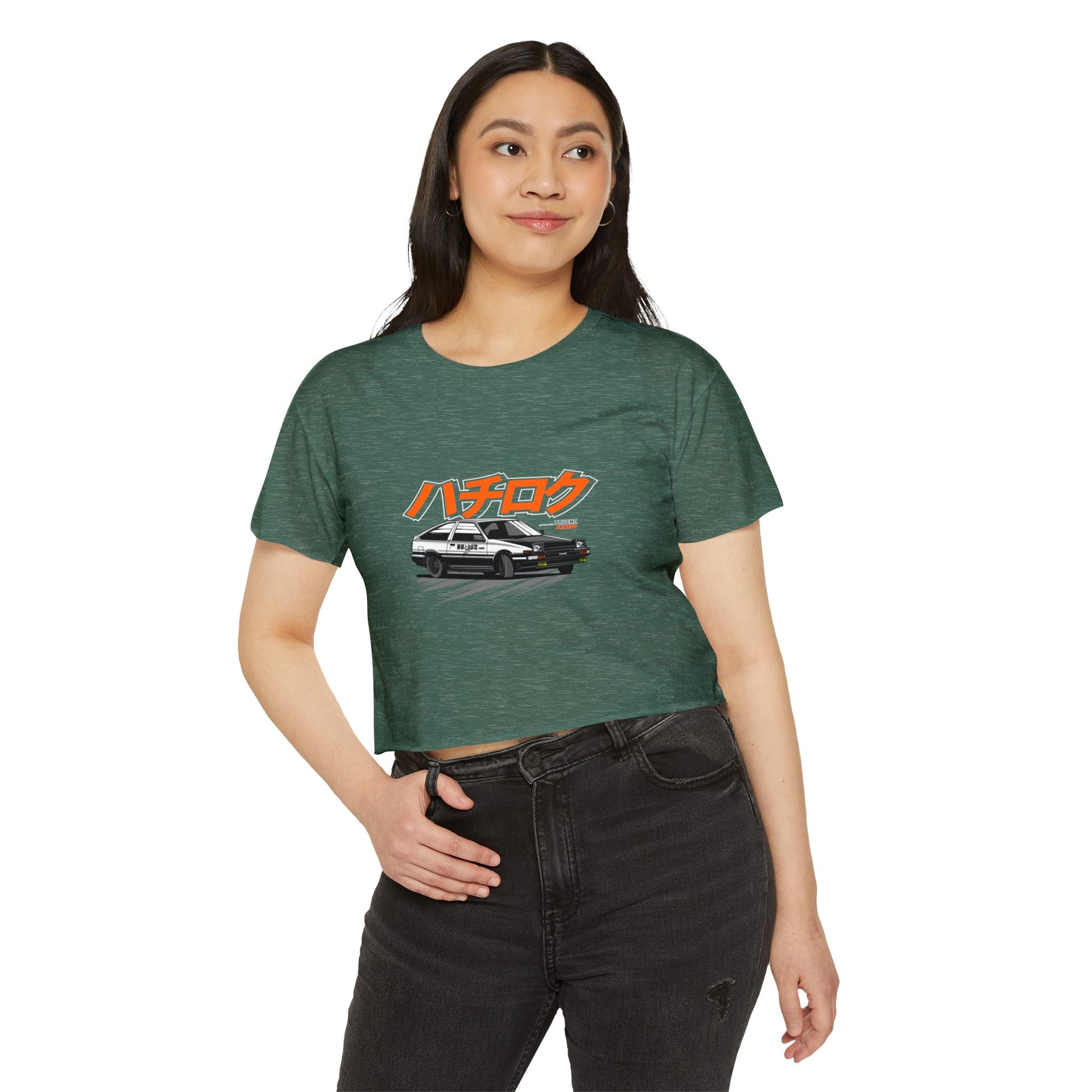 Retro Japanese Car Crop Top - Women's Festival T-shirt - CreativeRino