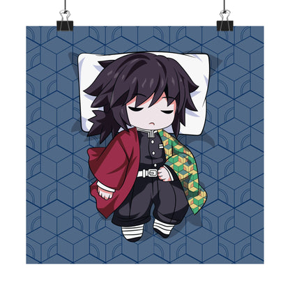 Tomioka Chibi Sleeping Matte Posters - Cozy Bedroom Decor - Perfect for Anime Fans - CreativeRino