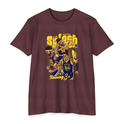 Golden State Warriors Unisex CVC Jersey T-shirt - It's Raining 3's - Basketball Design - CreativeRino