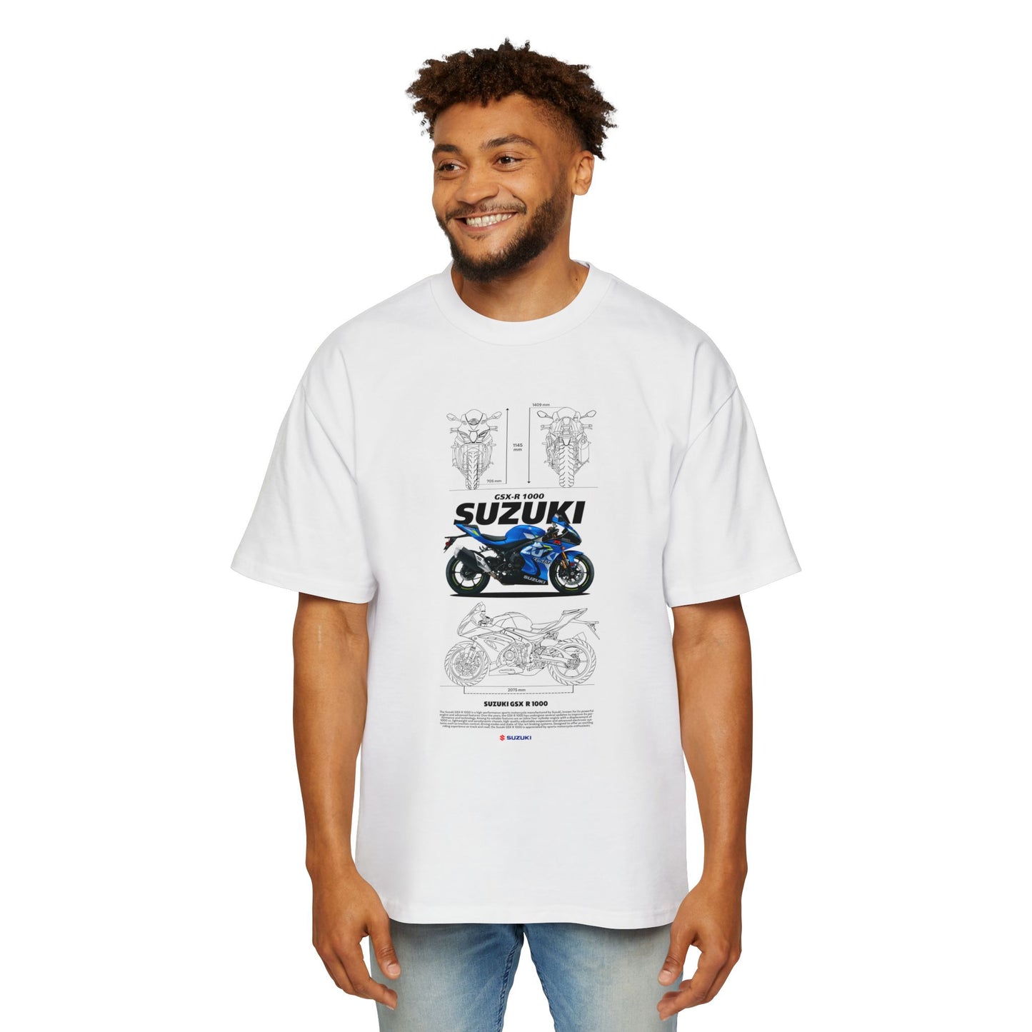 Suzuki GSX-R 1000 Men's Heavy Oversized Motorcycle T-shirt Graphic Casual Wear - CreativeRino