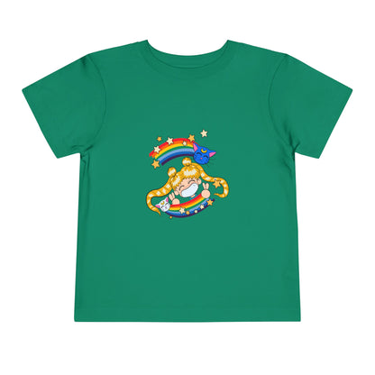 Magical Anime Rainbow Toddler Tee - Sailor Moon Fun Short Sleeve T-shirt for Young Fans - CreativeRino