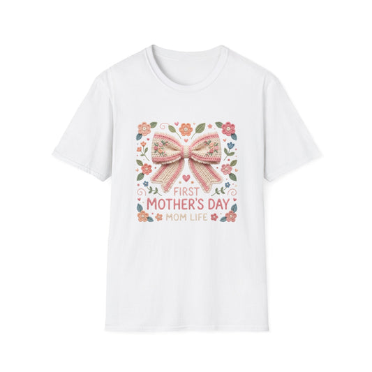 First Mother's Day Mom Life T-Shirt — Floral Bow New Mom Gift Printify