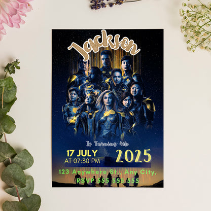 Eternals Birthday Invitation Template - CreativeRino