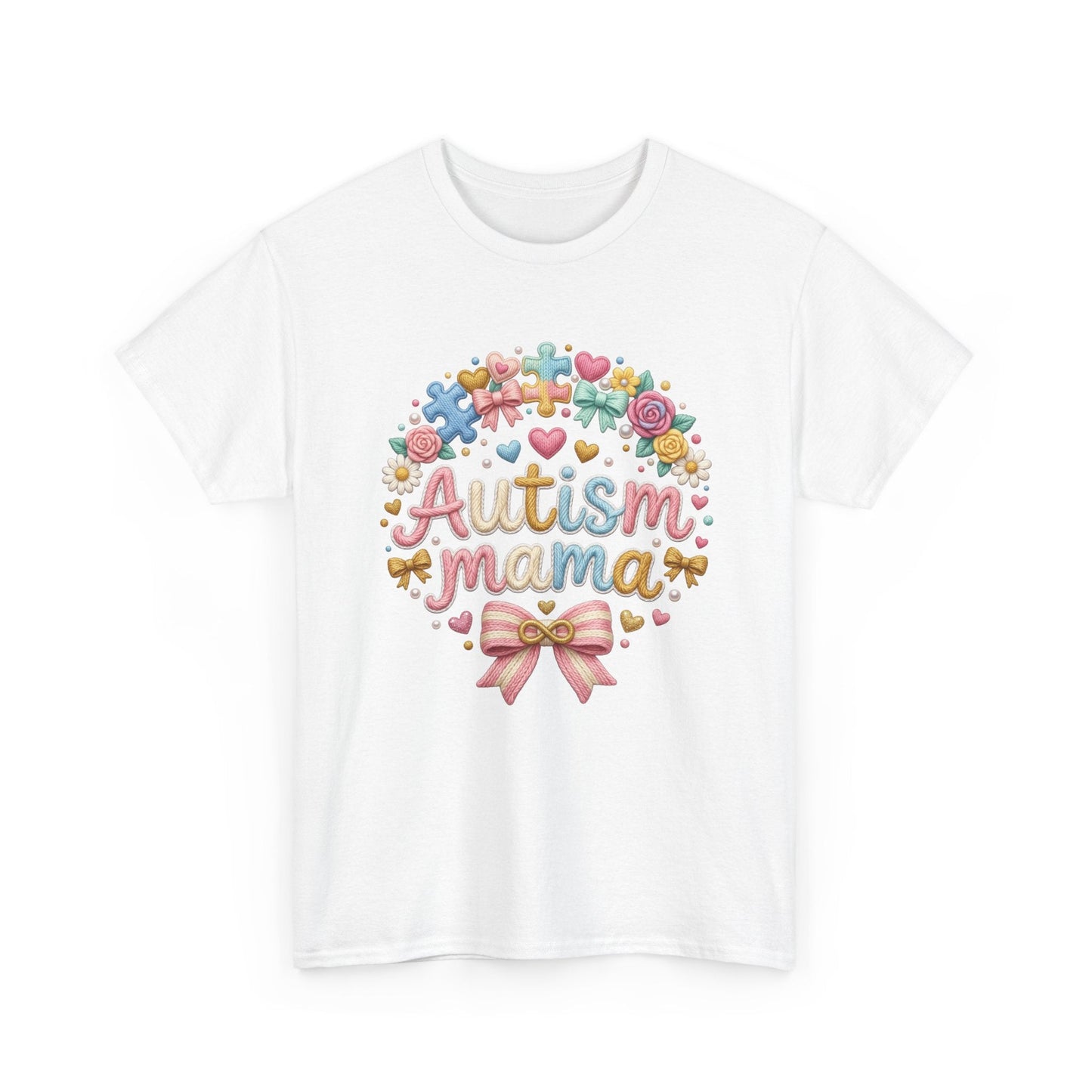Autism Mama T-Shirt — Cute Pastel Puzzle Heart Design Printify
