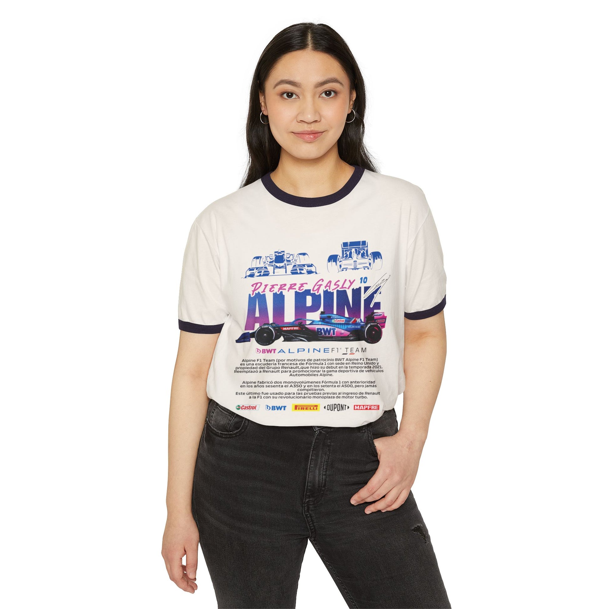 Pierre Gasly Alpine Ringer T-Shirt - Unisex Cotton Tee for Racing Fans - CreativeRino