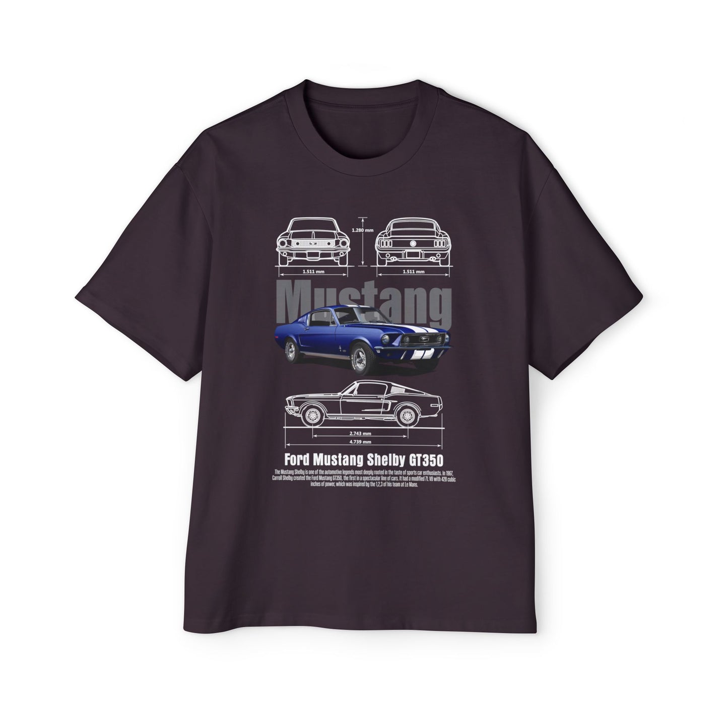 Men's Heavy Oversized Tee - Classic Ford Mustang GT350 Graphic T-shirt - CreativeRino