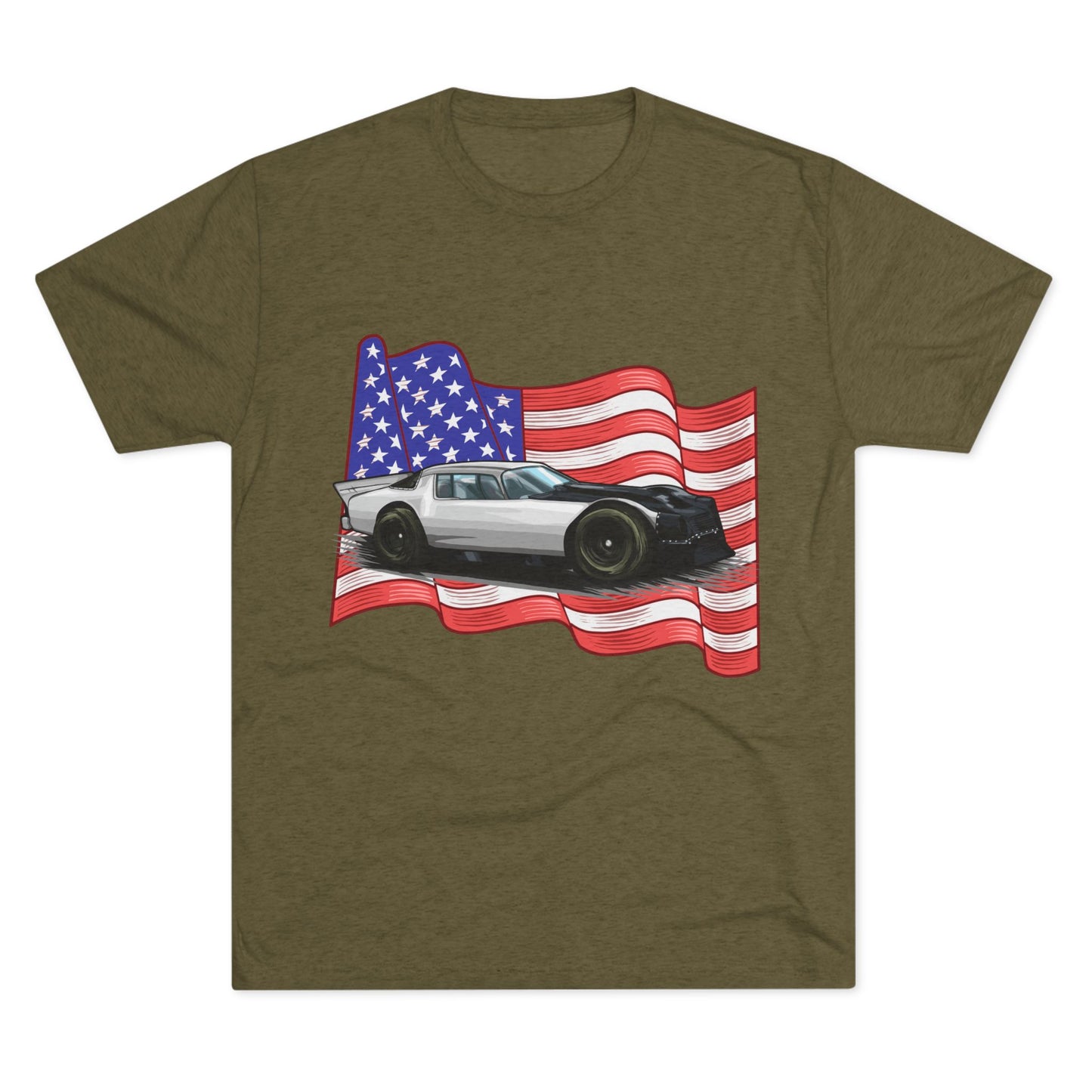 American Flag Car Unisex Tri-Blend Crew Tee - CreativeRino