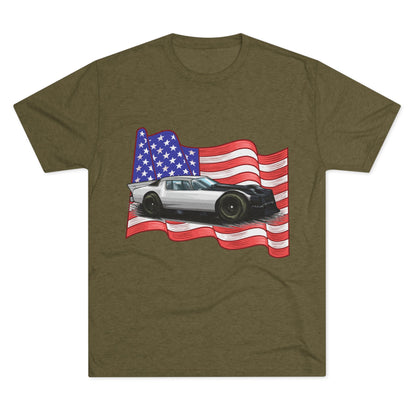 American Flag Car Unisex Tri-Blend Crew Tee - CreativeRino