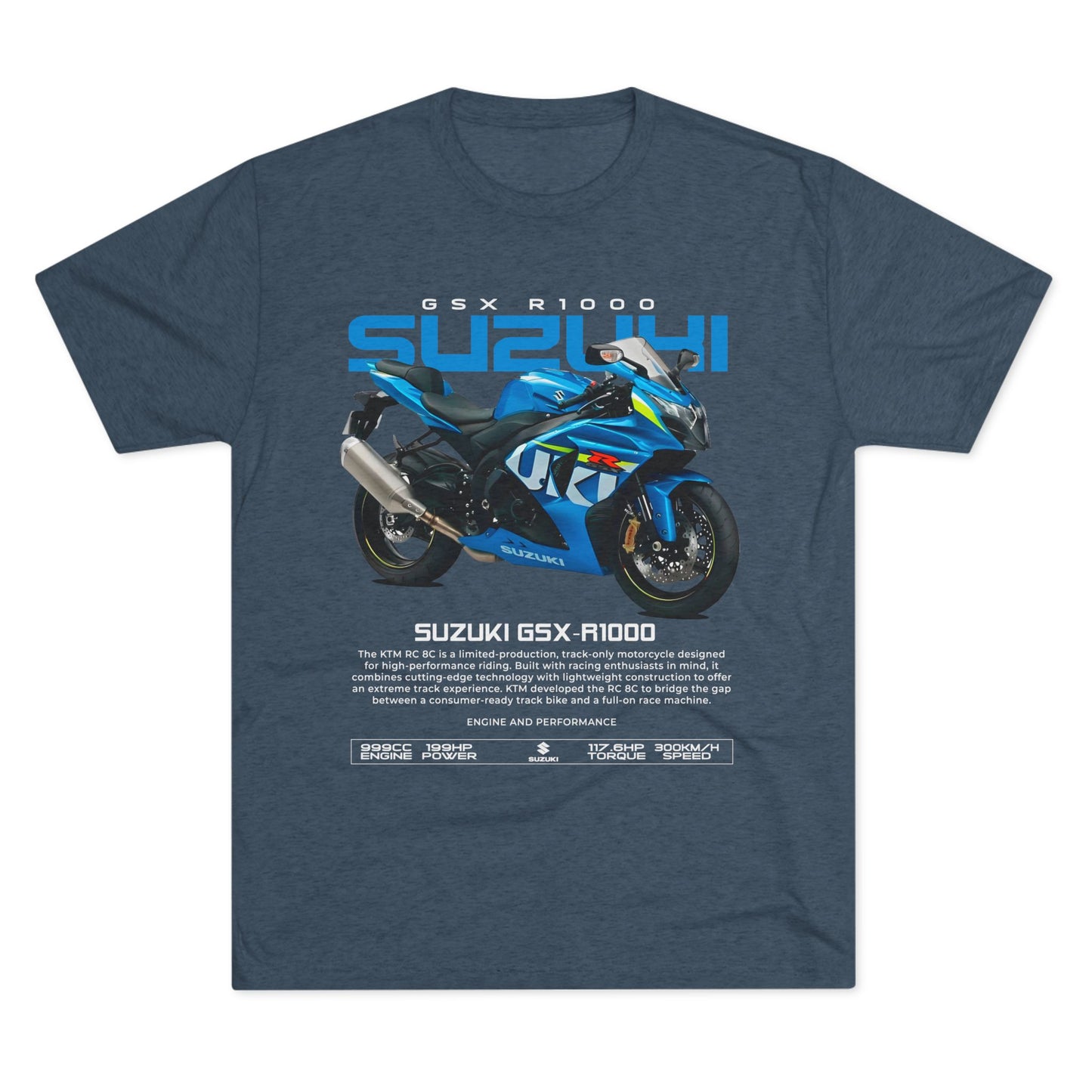 Suzuki GSX-R1000 Motorcycle Unisex Tri-Blend Crew T-shirt - Comfortable & Stylish Biker Apparel - CreativeRino
