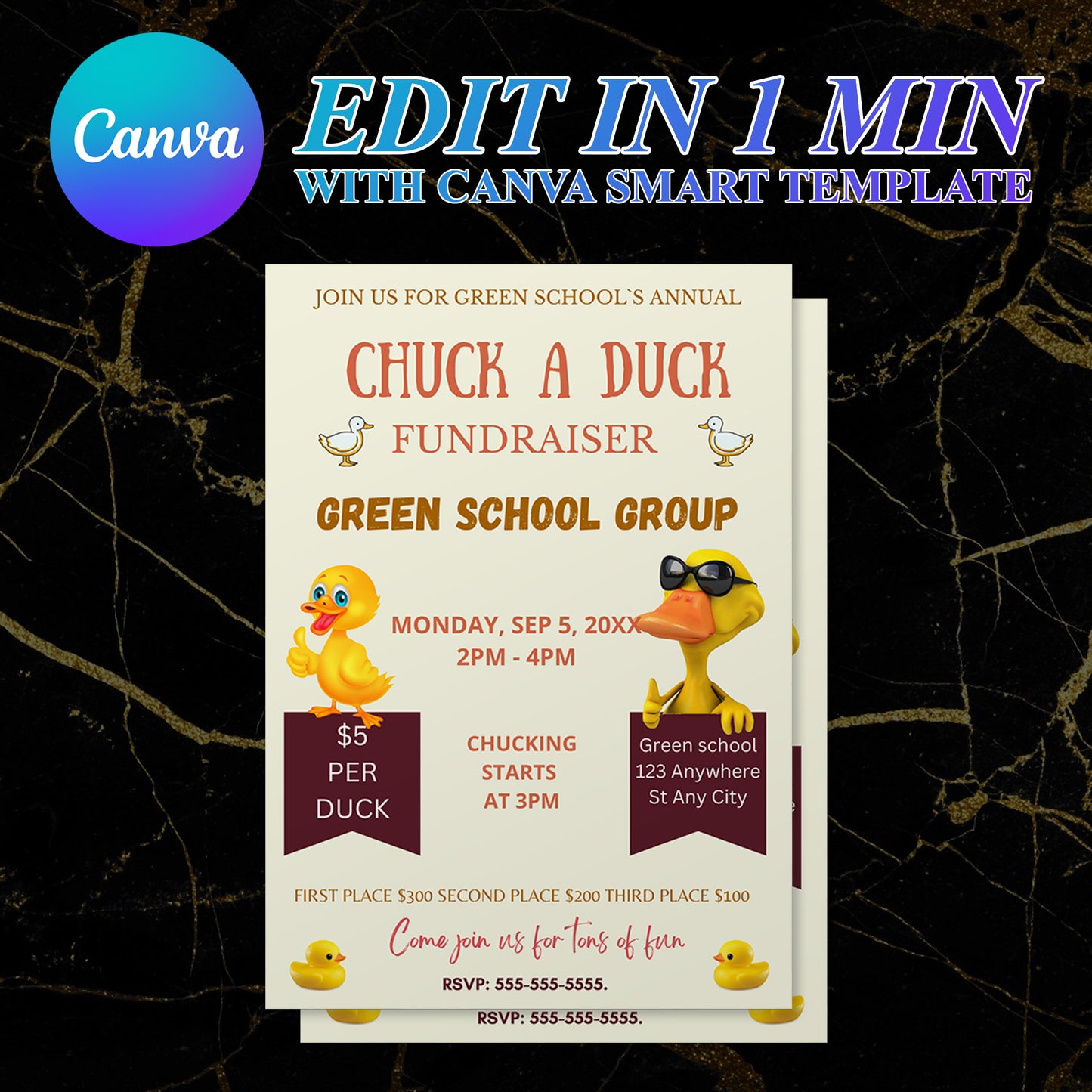 Chuck a Duck Fundraiser Flyer Invite Template | Duck Derby Race Flyer